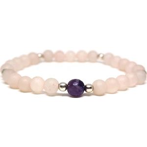 Mat Pembe Kuvars ve Ametist Taşlı Bileklik
