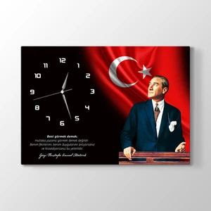 TabloShop - Atatürk Sözlü Kanvas Tablo Saat - 45 x 30 Cm