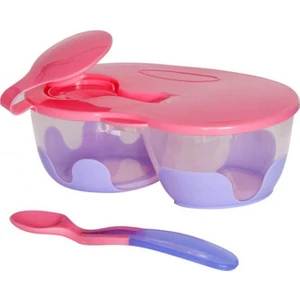 2 Bölmeli Tabak Kaşık Mama Seti Pembe
