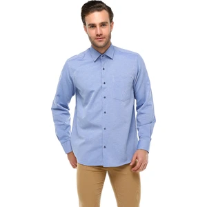 Erkek Mavi Klasik Kesim Cepli Düz Pamuklu Uzun Kol Gömlek