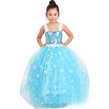 Tacli Elsa Kiz Kostumu Kabarik Etekli Tarlatanli