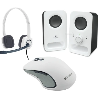 Logitech Z150 2.0 Beyaz Speaker + Logitech M560 Kablosuz Beyaz Mouse + H150 Stereo Beyaz