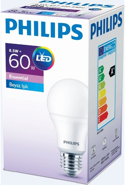 Philips Essential Led Ampul 8.5-60W Beyaz Renk E27 Normal Duy
