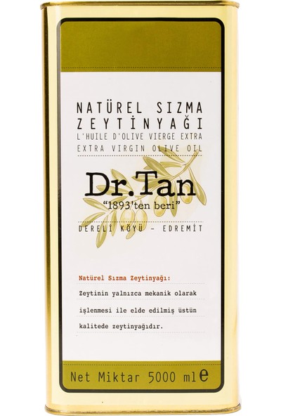 Dr. Tan Erken Hasat Soğuk Sıkım Natürel Sızma Zeytinyağı Filtresiz 5 Lt. (2021-2022 Sezonu)