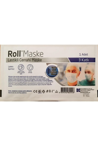 Roll Steril Lastikli 3 Katlı Maske - 50 Adet