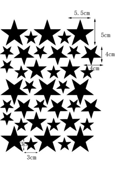 Decolight Gümüş Gri Yıldız Sticker (3-4-5 Cm Büyüklük - 80 Adet)