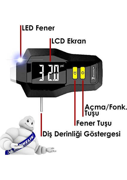 MC12293 99PSI Dijital Lastik Basınç ve Derinlik Ölçer