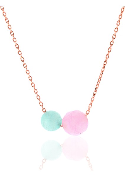925 Ayar Gümüş Aquamarine-Pink Kuvars Taşlı Kolye Rchalk1065