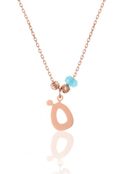 925 Ayar Gümüş Aquamarin-Gümüş Toplu Harf Kolye Rchalk1270