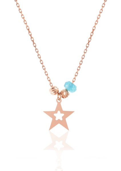 925 Ayar Gümüş Aquamarin-Gümüş Toplu Yıldız Kolye Rchalk1280