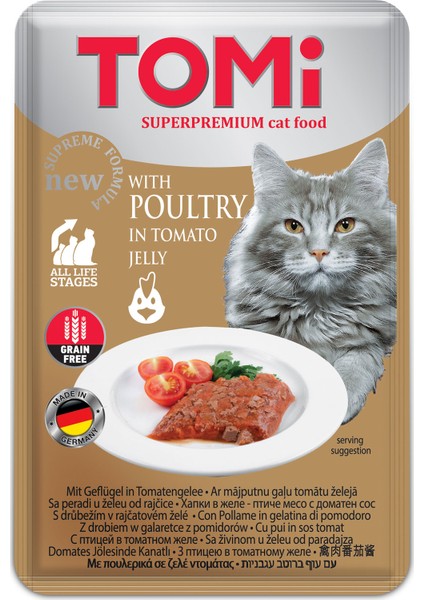 Tomi  Grain Free - Domates Jölesinde Kanatlı Kedi Pouch 100 Gr