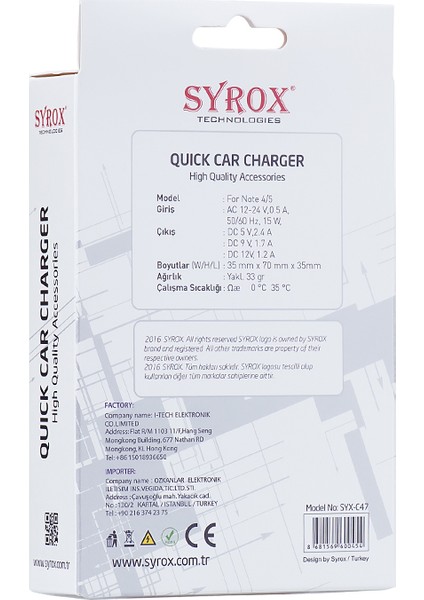 Android Uyumlu Quıck Charging Set / 2.4 MaH Micro Araç Şarjı SYX-C47
