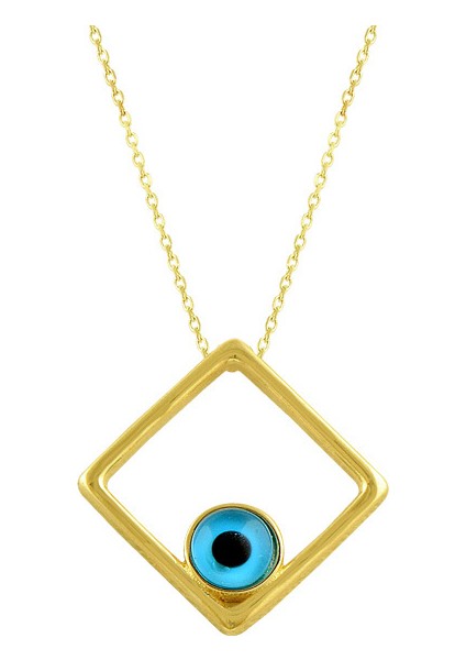 Göz Boncuklu Kare Kolye 2.15 Gram 14 Ayar Altın