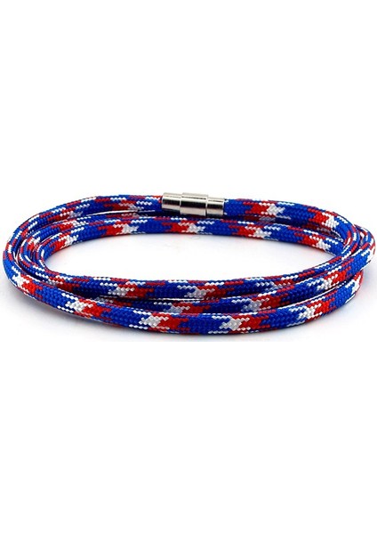 Paracord Üç Sıra Dolama Mavi Kırmızı Beyaz Erkek Bileklik Bt411