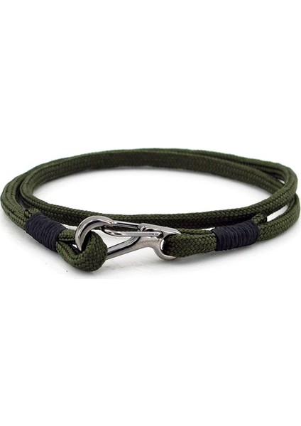Metal Kancalı Haki Yeşil Sarma Paracord Erkek Bileklik Bt415
