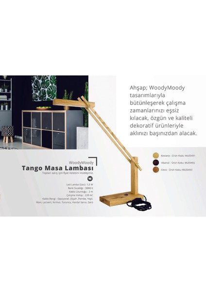 Tango Masa Lambası - Kestane Siyah Kablo
