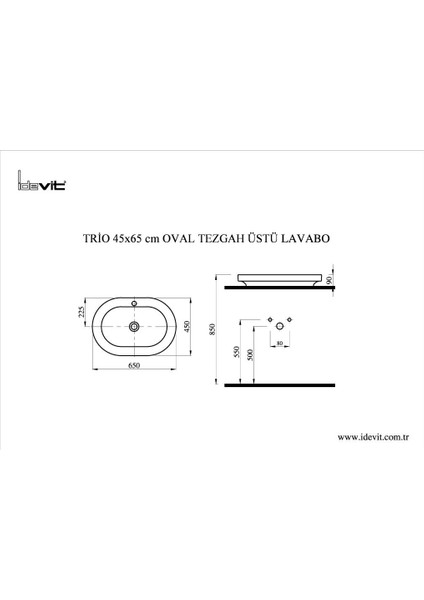 Trio Tezgah Üstü Oval Lavabo (45X65)