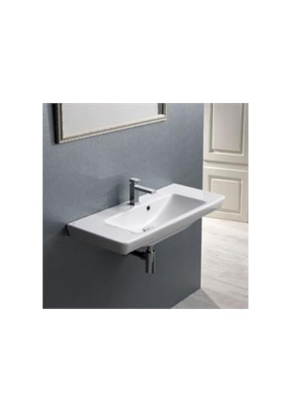 Seramik Turkuaz Porto 85 Cm Etajerli Dolap Uyumlu Lavabo 85X38