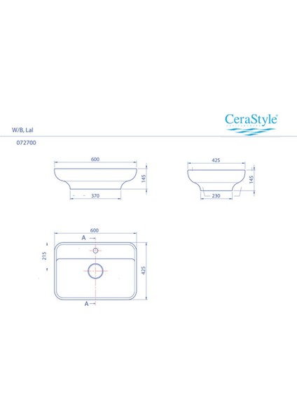 Seramik Turkuaz Lal 60 Cm Tezgah Üstü Lavabo