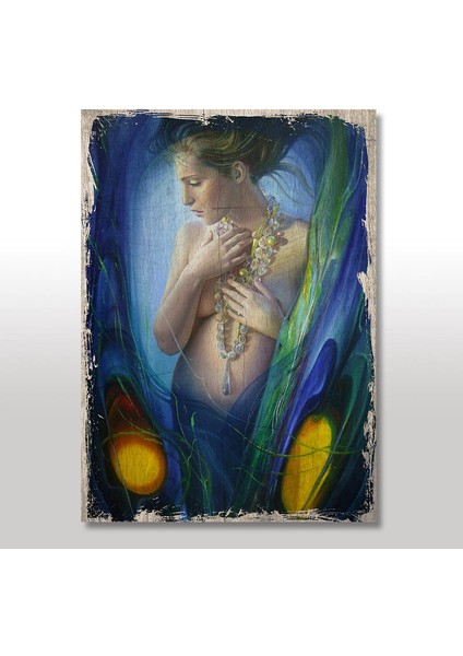 Ahşap Tablo İnci Kolyeli Kız 25x35 Cm