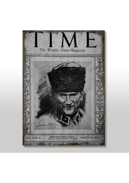 Ahşap Tablo Mustafa Kemal ATATÜRK Time Gazetesi 25x35 Cm