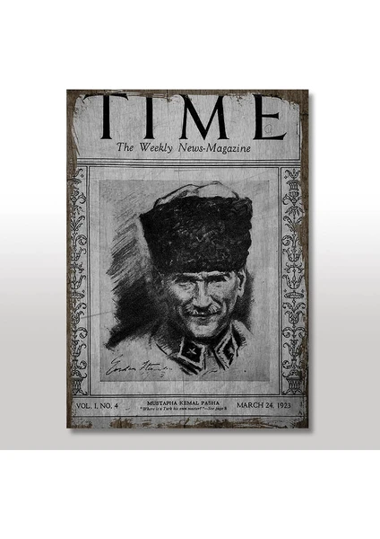 Ahşap Tablo Mustafa Kemal ATATÜRK Time Gazetesi 25x35 Cm