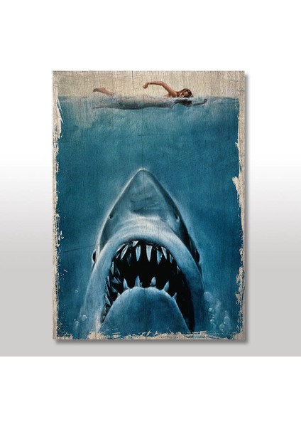 Tablomega Ahşap Tablo Köpek Balığı Jaws 35x50 Cm