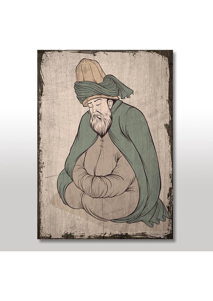 Tablomega Ahşap Tablo Mevlana Celaleddin-i Rumi 35x50 Cm