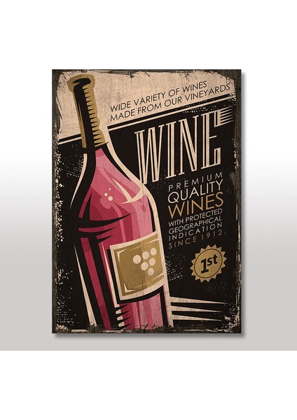 Tablomega Ahşap Tablo Şarap Afişi 25x35 Cm