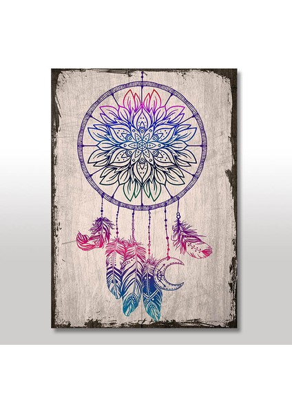 Ahşap Tablo Renkli Dream Catcher Görseli 25x35 Cm