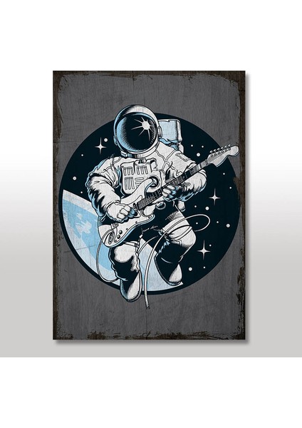 Ahşap Tablo Gitar Çalan Astronot 35x50 Cm