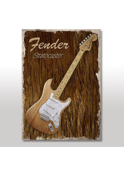 Ahşap Tablo Fender Gitar 35x50 Cm