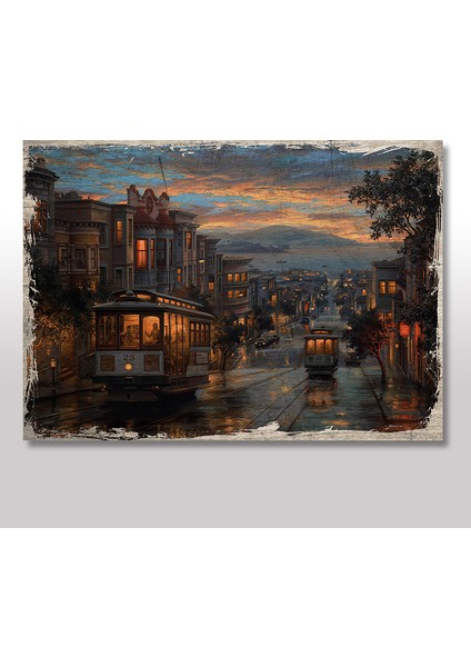 Ahşap Tablo San Francisco Tramvay 25x35 Cm