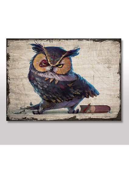 Ahşap Tablo Çalışkan Baykuş 25x35 Cm