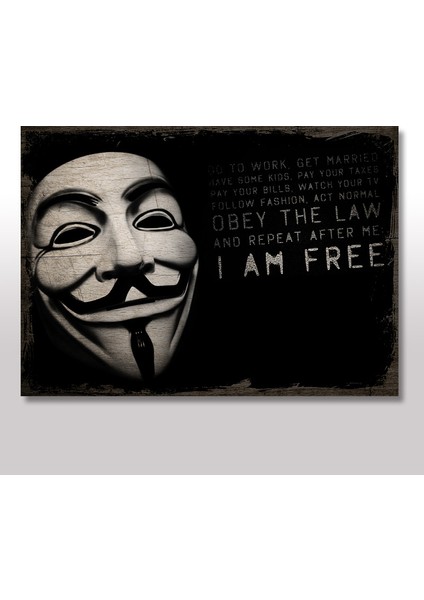 Ahşap Tablo V For Vendetta I Am Free 25x35 Cm