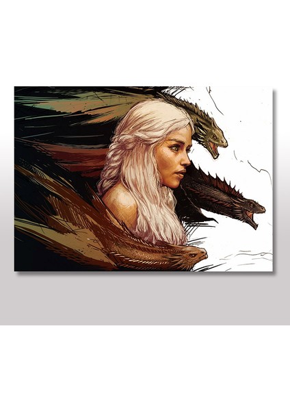 Ahşap Tablo Daenerys Targeryen Ve Ejderhaları 25x35 Cm