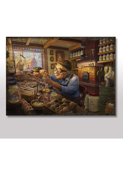Ahşap Tablo Kimyager Ve Kimya Deneyi 25x35 Cm