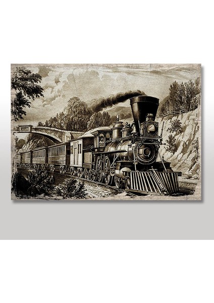 Ahşap Tablo Retro Buharlı Tren 25x35 Cm