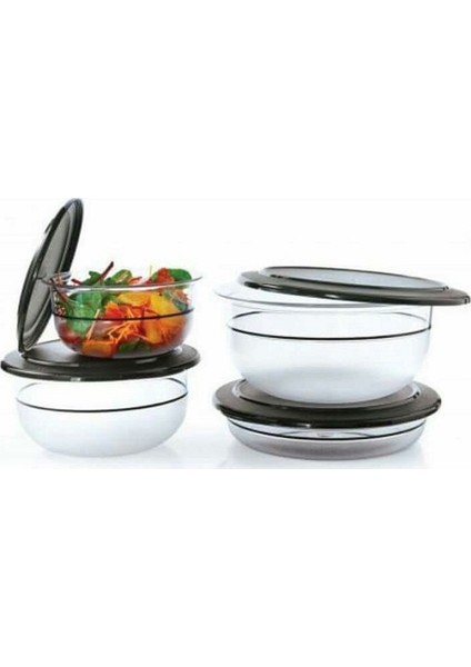 Kristalin Set 4'Lü ( Saklama Kabı ) Hasgül