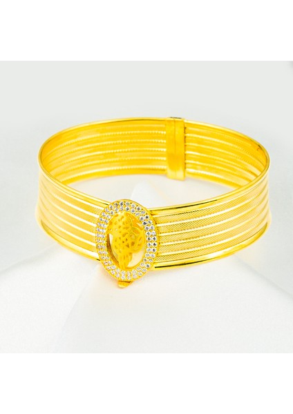 Hanedan Tuğralı Altın Hasır Kelepçe Bilezik