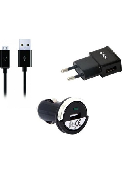 Smg-442 S-Lınk Micro Usb 5P Akıllı Telefonlar 1000Ma 3 İn 1 Ev + Araba Şarjı Ve Kablosu