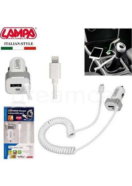 Apple İçin Hızlı Araç Şarjı+Extra USB Port 2400mA-5V 38927