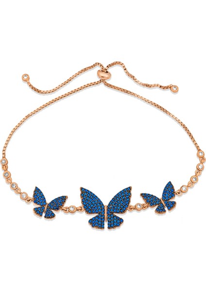Gümüş Lacivert Kelebek Asansör Bileklik