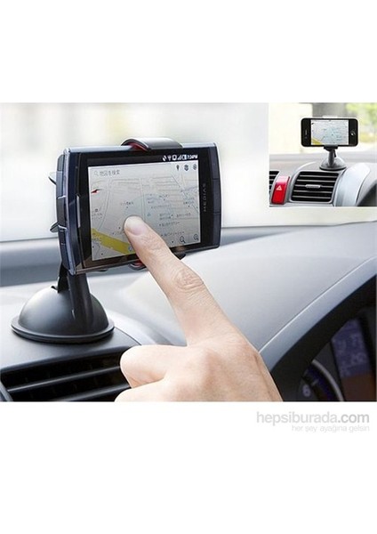 Araç İçi Telefon / Navigasyon Tutucu - 360 Derece Dönebilir Güçlü Kilit Vantuzlu