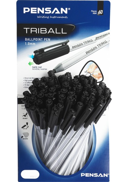 Trıball Tükenmez Kalem Siyah 60 Lı Stand