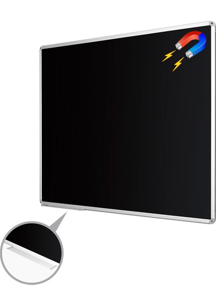 90 Cm X 130 Cm Alüminyum Çerçeve Duvara Monte Manyetik Kara Tahta (Tebeşir Tahtası)