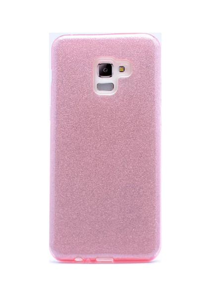 Case 4U Samsung Galaxy A8 Plus 2018 Kılıf Çift Katmanlı Simli Shining Sert Silikon Arka Kapak Pembe