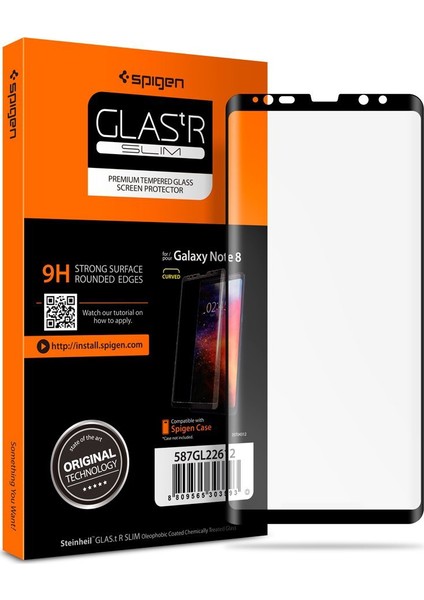 Samsung Galaxy Note 8 Kavisli Cam Ekran Koruyucu Tam Kaplayan GLAS.tR Slim Full Cover Black - 587GL22612