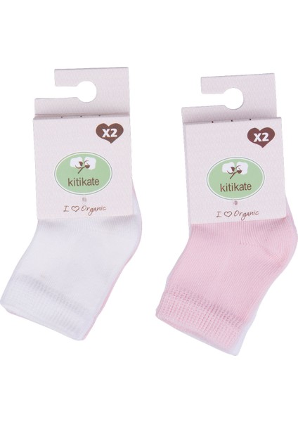 Organik 2'li Bebe Çorap Beyaz Pembe