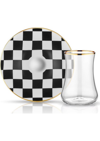 Dervısh Çay Set 6'Lı Dama Siyah Beyaz